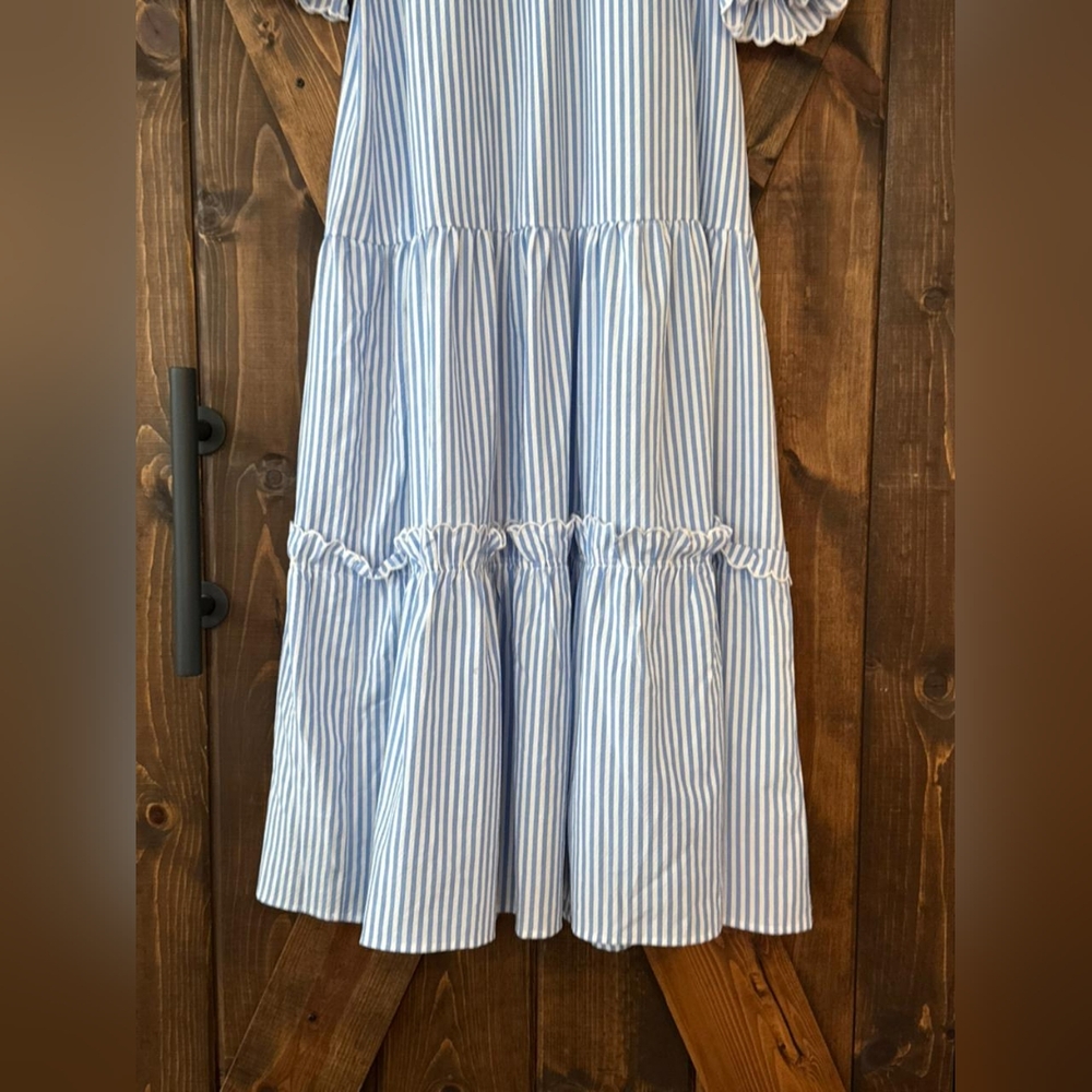 Pomander Place White and Blue Striped Long Sleeve Selena Maxi Dress - Picture 5 of 7